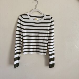 Anthropologie Maeve White Green Striped Longsleeve S